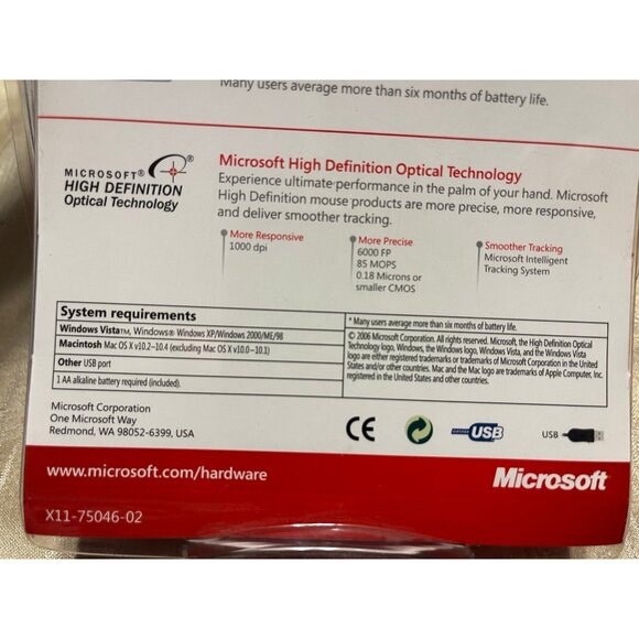 Microsoft Wireless Notebook Optical Mouse 3000 & Receiver (MSK-1056) NEW - Picture 2 of 5